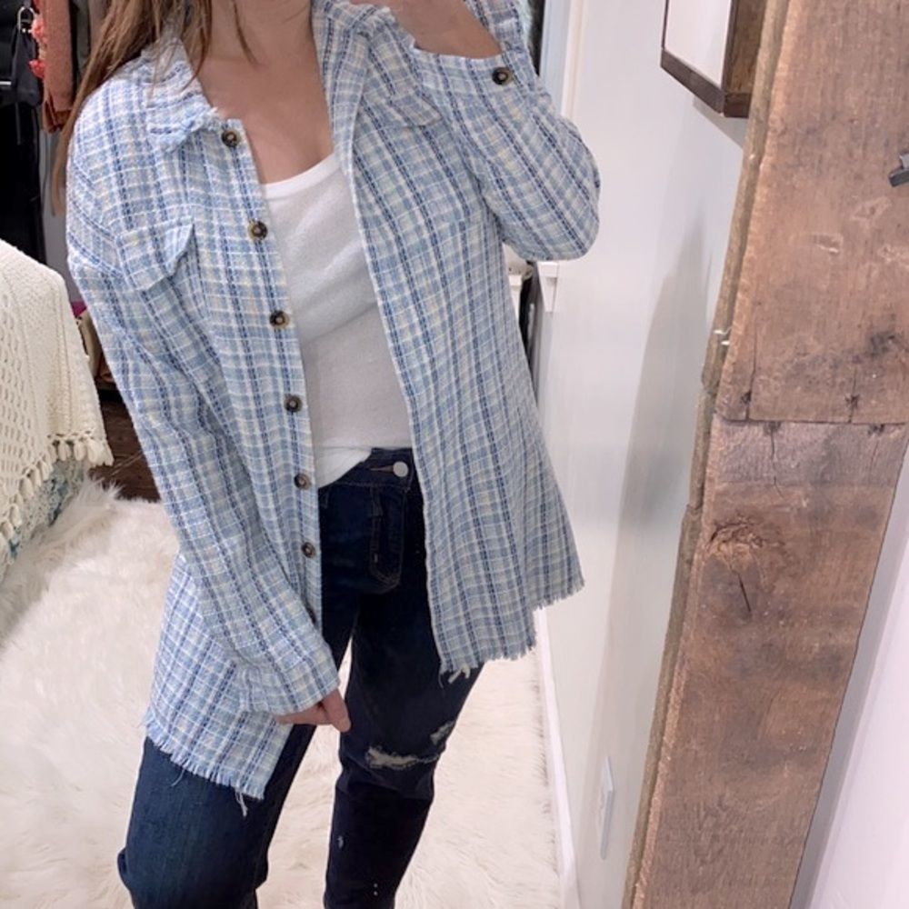 SHEIN trendy blue tweed shirt jacket size large